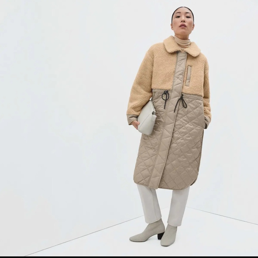 Everlane Quilted Teddy Jacket in Khaki/Cashew